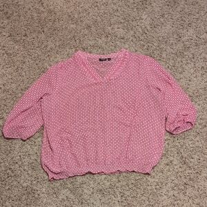 Sheer Pink And White Patterned Blouse 3x